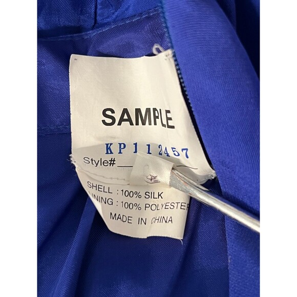 Vtg MIKE BENET FORMALS Sz 8 100% Silk Long Gown Dress Blue Floral Beaded Prom - Picture 13 of 14